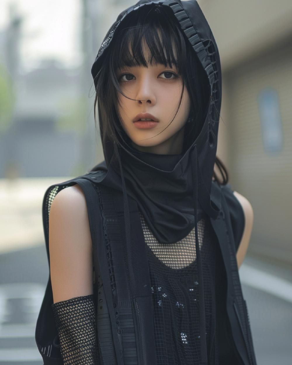 kakame look010 black ninja hoodie