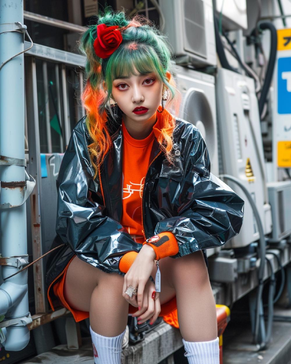 kakame look023 orange setup black jacket shortpants tenko mujinaintothedeep