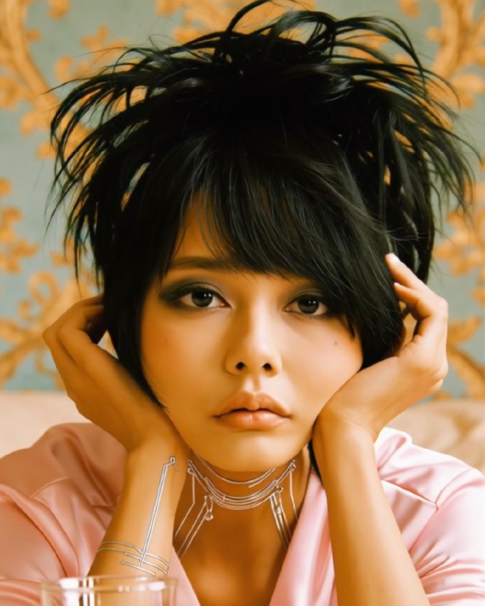 kakame look044 loa ubukata pink bed pajama beauty japanese fashion error model